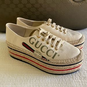 GUCCI Canvas Platform Espadrilles.